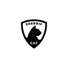 sherrif cat logo emblem. Security logo. Cat silhouette with shield