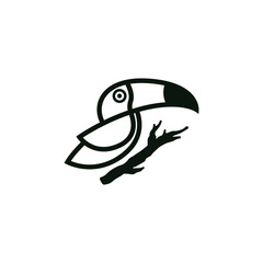 outline toucan logo with branch silhouette logo design template