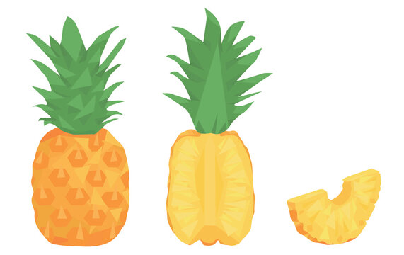 set pineapple isolated on white background. whole pineapple, cut, slice. half a pineapple. Ananas. geometric style. flat vector.
