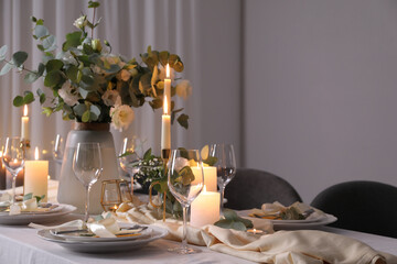 Festive table setting with beautiful decor indoors