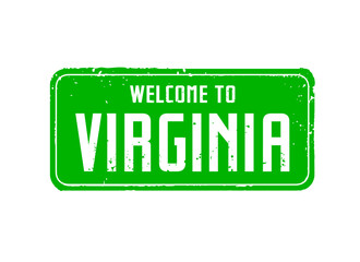 GREEN grunge poster. Welcome to VIRGINIA. Vector outline Illustration.
