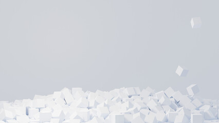 3DCGで描かれた散乱した箱のイラスト。白色。