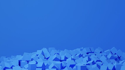 3DCGで描かれた散乱した箱のイラスト。青色。