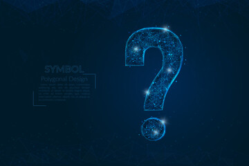 Abstract isolated blue image of a question sign. Polygonal illustration looks like stars in the blask night sky in spase or flying glass shards. Digital design for website, web, internet. © Katsiaryna