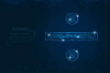 Abstract isolated blue image of a division sign. Polygonal illustration looks like stars in the blask night sky in spase or flying glass shards. Digital design for website, web, internet. © Katsiaryna