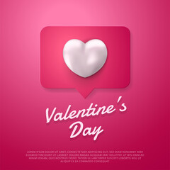 Happy Valentine's Day illustration on pink background with 3D love balloon. Romantic illustration for banner, flyer or card.