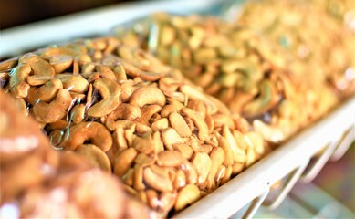 Roasted cashew nuts on display in a local store in the Palawan island of Coron in the Philippines