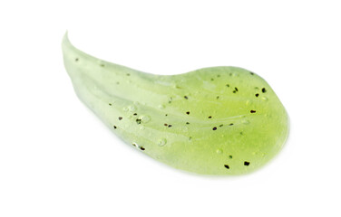 Sample of yellow shower gel on white background