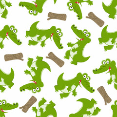 Naklejka premium Seamless pattern of cute crocodile kid. Funny vector illustration. Creative vector childish background for fabric textile, nursery wallpaper, brochure. and other decoration.
