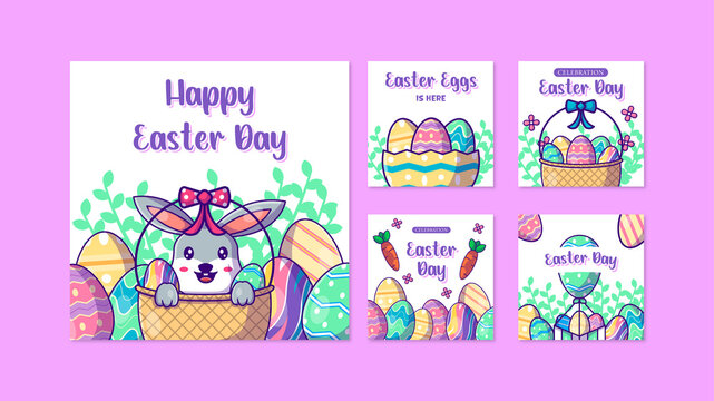 Cartoon collection of happy easter day instagram posts