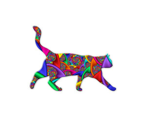 Cat Walking Pet symbol Mandala icon chromatic logo illustration