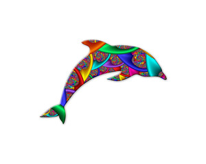 Dolphin Fish symbol Mandala icon chromatic logo illustration