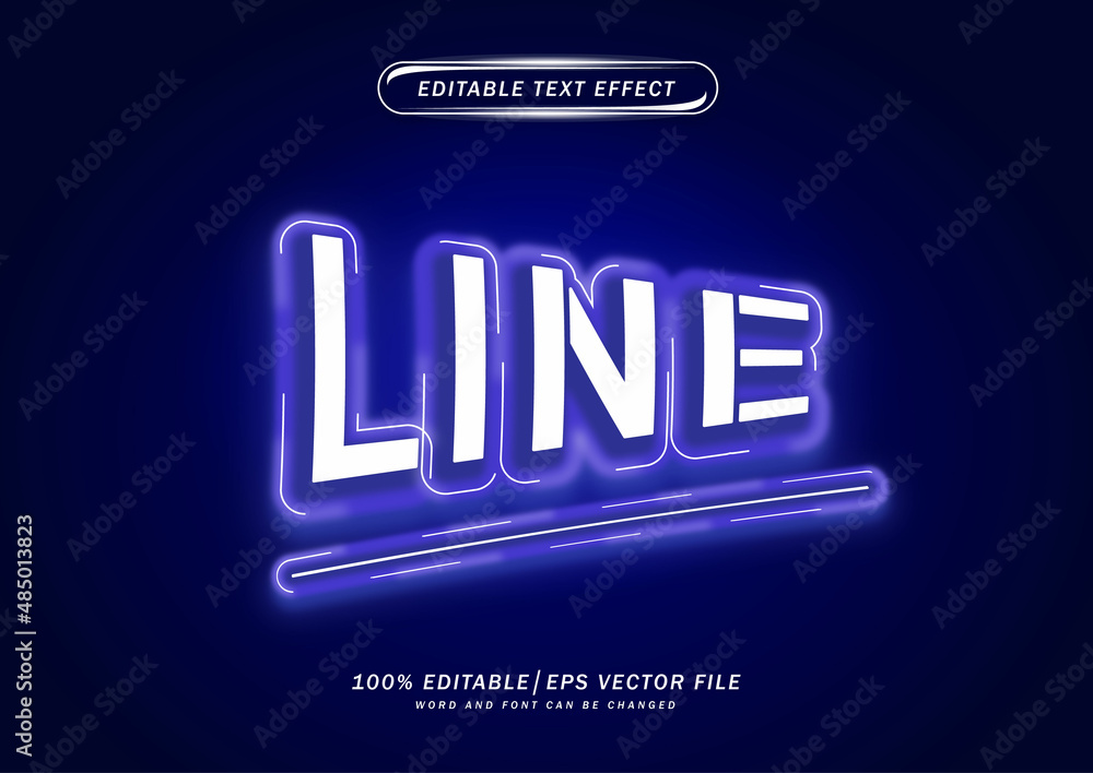 Poster line text in neon style. editable effect