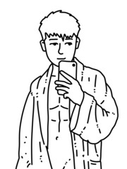 black and white of cute man cartoon for coloring