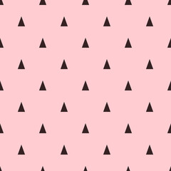 Seamless pattern with triangles. Abstract geometric pattern with brown triangles. Cute confetti on a pink pastel background.