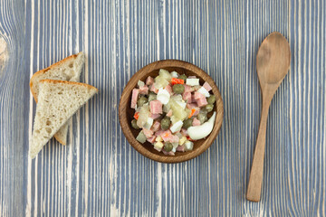 Breakfast, salad on the table.