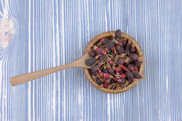 Dry fruits of red rose hips officinalis.