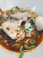 Braised beef clear noodle with meat ball soup stew