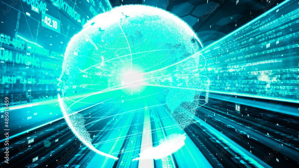 Aufkleber futuristic global network and tacit digital data transfer 3d graphic . concept of smart digital tran