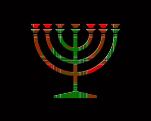 Menorah Hanukkah symbol plaid pattern icon logo illustration