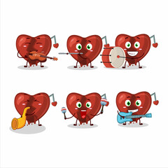 Cartoon character of broken heart love playing some musical instruments