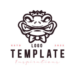 Emblem, frog king logo template. frog animal with expression, for label, stamp, tattoo template, esport logo.