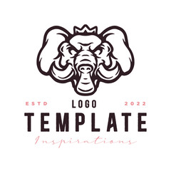 Emblem, Elephant king animal logo template. elephant with king crown, for label, stamp, tattoo template, esport logo.
