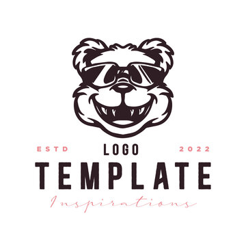Emblem, Panda animal logo template. happy expression panda with glasses, for label, stamp, tattoo template, esport logo.