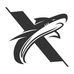 Obraz premium letter X and the shark Icon Illustration Brand Identity