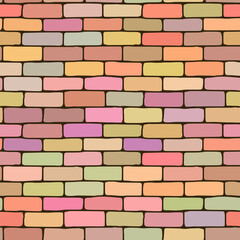Fototapeta premium Vector drawing of a brick wall, multicolor background. Seamless pattern. 