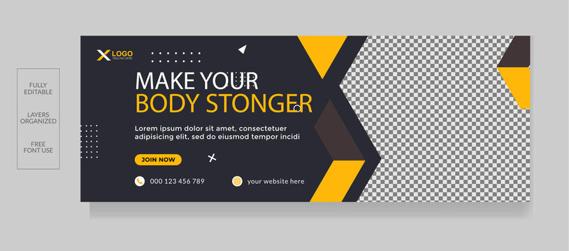 Fitness Gym Training Facebook Cover And Web Banner Design Template 
