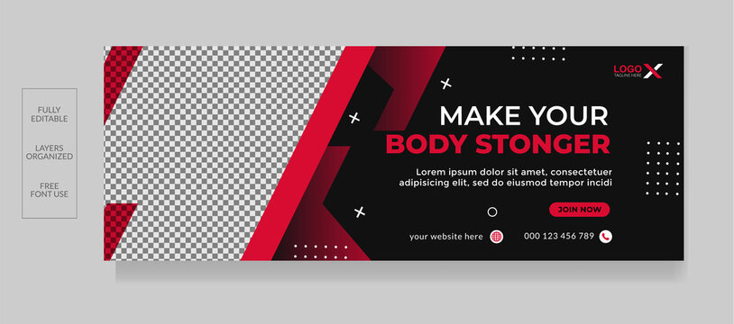 Fitness gym training facebook cover and web banner Design template 
