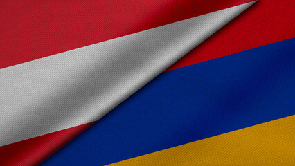 3D rendering of two flags of Republic of Austria and Republic of Armenia together with fabric texture, bilateral relations, peace and conflict between countries, great for background