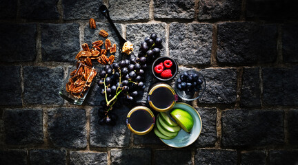 Overhead view of ingredients for vegan food