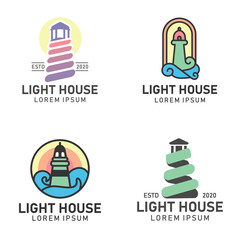 Set of Light House Logo vector illustration design template. Mercusuar symbols icons concept