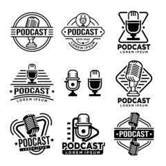 Podcast radio icon. Studio microphone. Webcast audio record concept logo. Podcast with microphone logo inspiration. design template, vector illustration