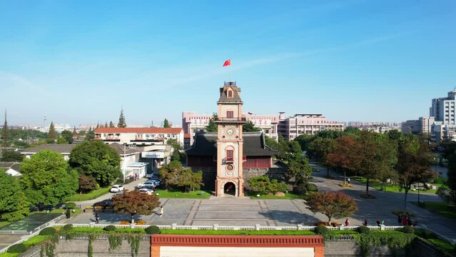 Urban environment of Nantong bell tower in Jiangsu Province