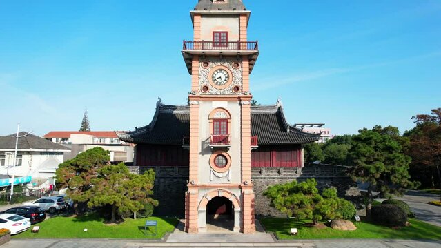 Urban environment of Nantong bell tower in Jiangsu Province