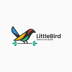 Vector Logo Illustration Little Bird Simple mascot Style.