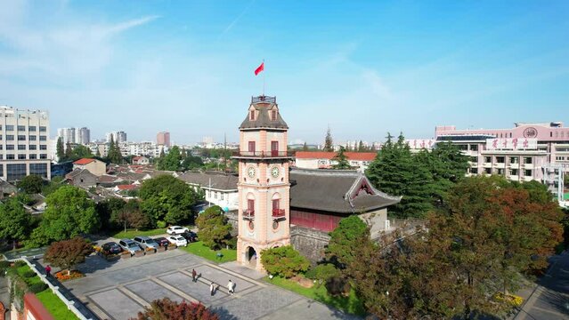 Urban environment of Nantong bell tower in Jiangsu Province