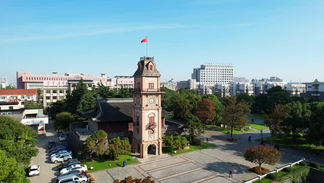 Urban environment of Nantong bell tower in Jiangsu Province