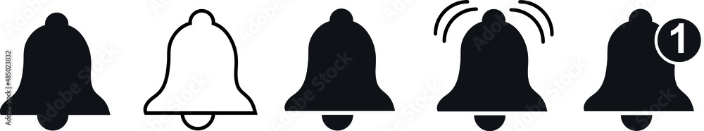 Poster notification bell icon. alarm symbol. incoming inbox message. ringing bells. alarm clock and smartph
