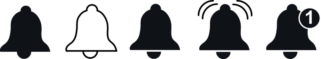 Notification bell icon. Alarm symbol. Incoming inbox message. Ringing bells. Alarm clock and smartphone application alert. Social media element. New message symbol flat style