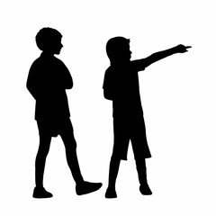 two boys playing together, silhouette vector