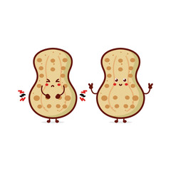 Funny cute happy Peanut nut characters bundle set. Vector line cartoon style illustration. Cute Peanut nut,shell,healthy food,nutrition mascot character collection set. Funny cute,kids,baby set