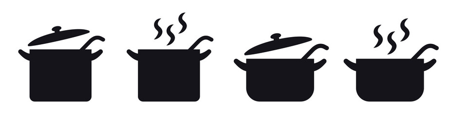 Kitchen cooking pots vector icon set - obrazy, fototapety, plakaty