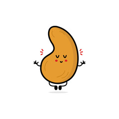 Funny cute happy cashew characters bundle set. Vector line cartoon style illustration. Cute cashew mascot character collection, outline cartoon illustration for coloring book