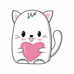 Cute kawaii cat with heart. Vector illustration.
