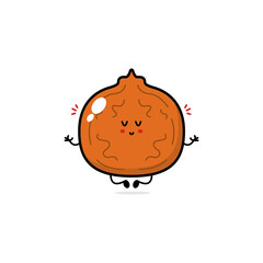 Funny cute happy walnut characters bundle set. Vector line cartoon style illustration. Cute walnut mascot character collection