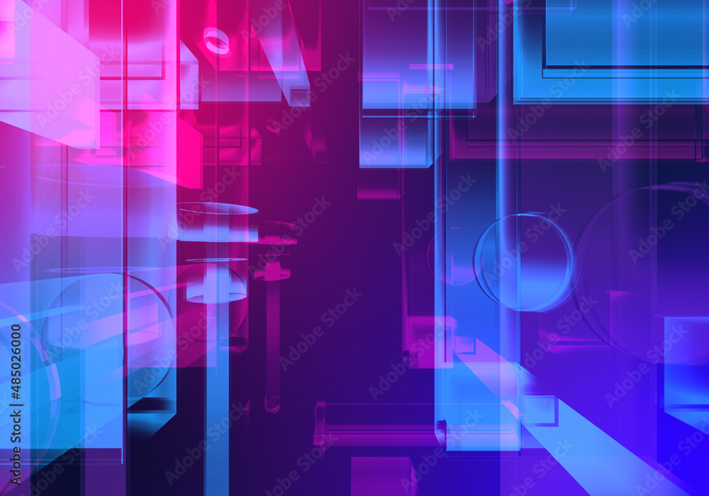 Poster abstract 3d blue purple color blockchain isometric digital technology texture background.